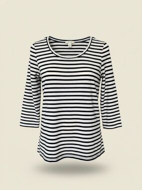 J.Crew Navy & White Breton Stripe Scoop Neck Top | Cotton | Nautical Classic